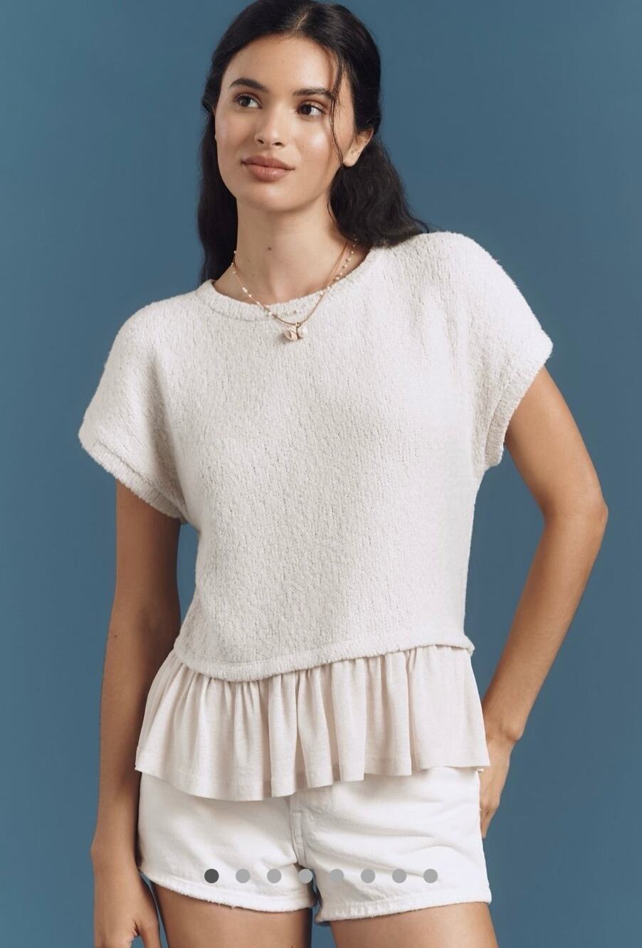 Anthropologie Pilcro Top Womens XL Pearl Gray Ruffle Hem Oversized Tunic NWT